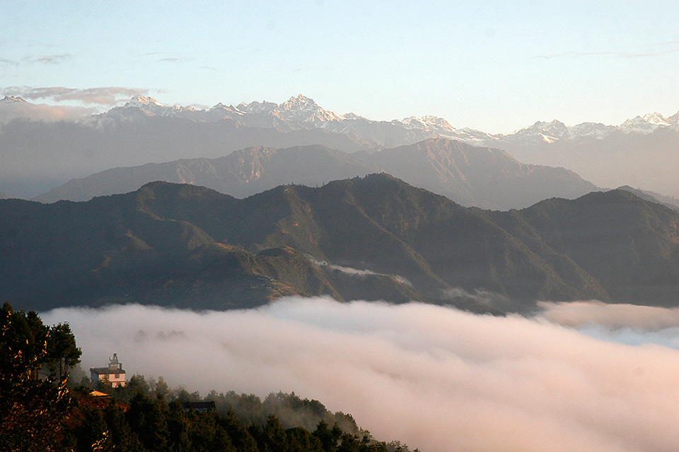 Nepal sunrise low fog
