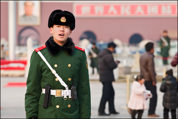 Angry honor guard at Tiananmen Square