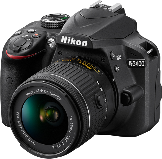 Nikon dslr d3400 black 18 55 vr front left original Nikon dslr d3400 black 18 55 vr front left original