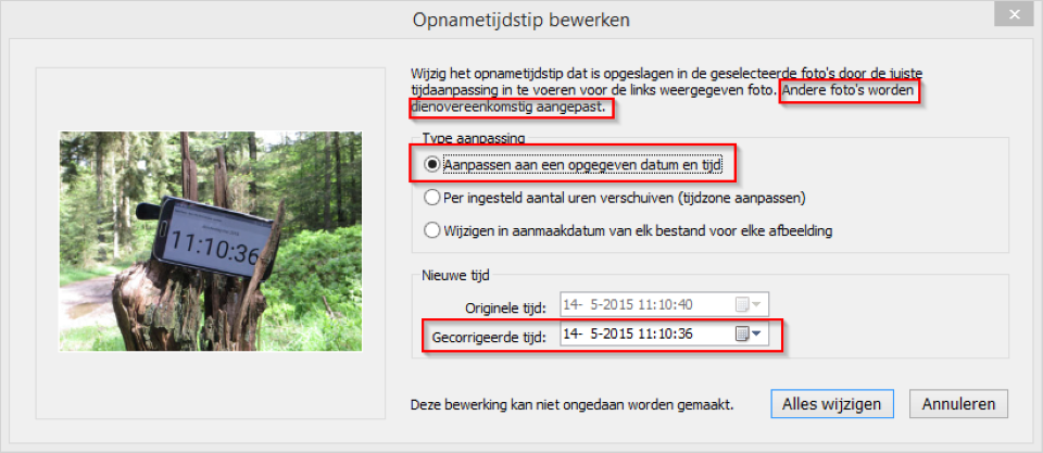 Opnametijdstip aanpassen