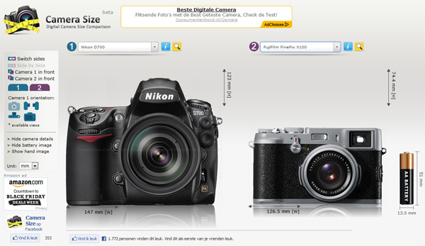 Camerasize; D700 vs X100