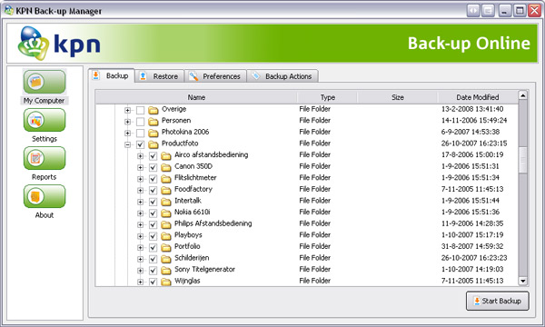 Screenshot KPN backup applicatie
