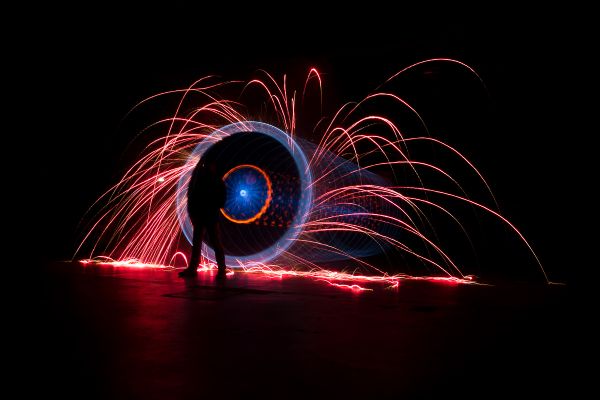 Light painting fireworks man