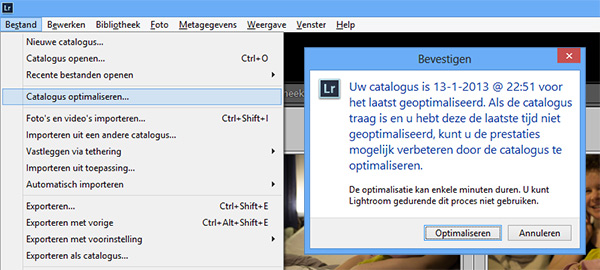 Lightroom catalogus optimaliseren Lightroom catalogus optimaliseren