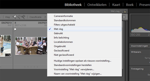 Lightroom met vlag selectie