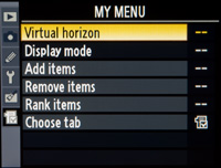 Nikon D700; myMenu