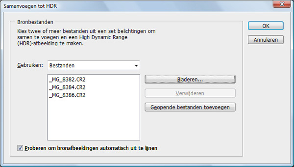 Photoshop: samenvoegen tot HDR Photoshop; samenvoegen tot HDR