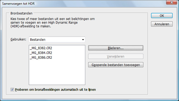 Photoshop; samenvoegen tot HDR