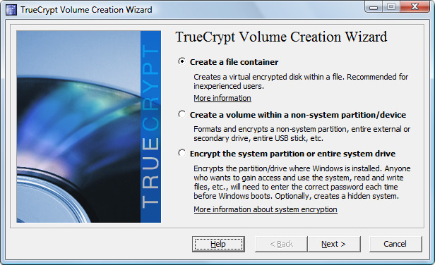 TrueCrypt volume aanmaken TrueCrypt volume aanmaken