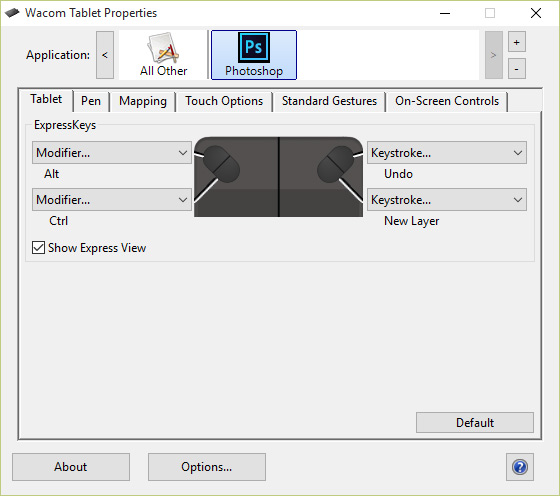 Wacom intuos photo settings