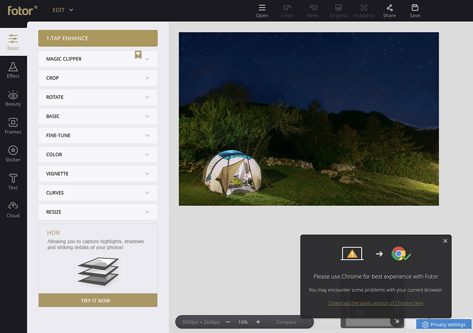 Fotor Edit menu Fotor Edit menu