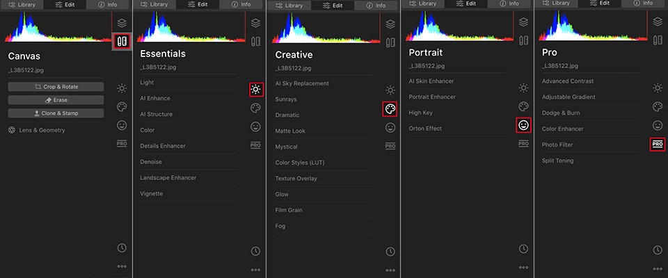 User interface canvas essentials creative portrait pro