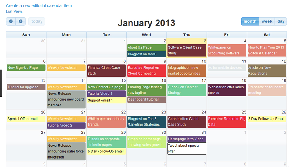 Content calendar facebook