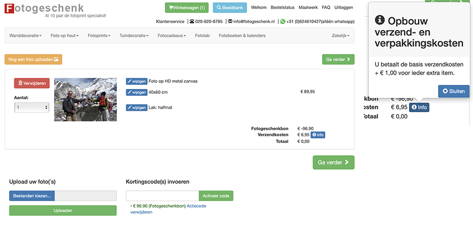 Fotogeschenk opbouw verzend en verpakkingskosten Fotogeschenk opbouw verzend en verpakkingskosten