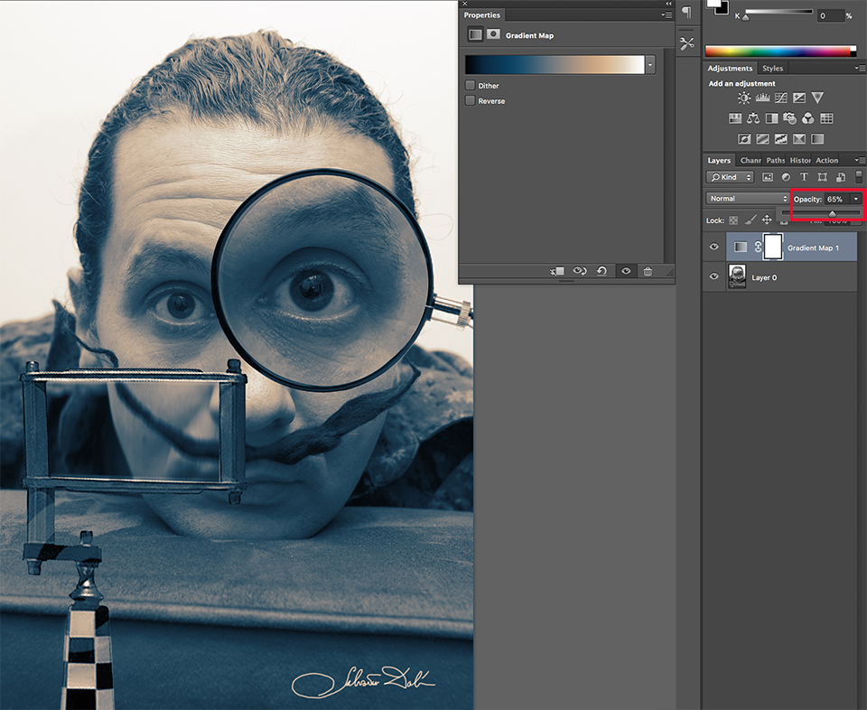 Gradient Map zwart-wit - kleur dekking verlagen Gradient Map zwart-wit - kleur dekking verlagen