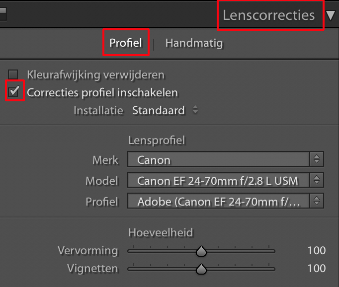 Lightroom lenscorrecties