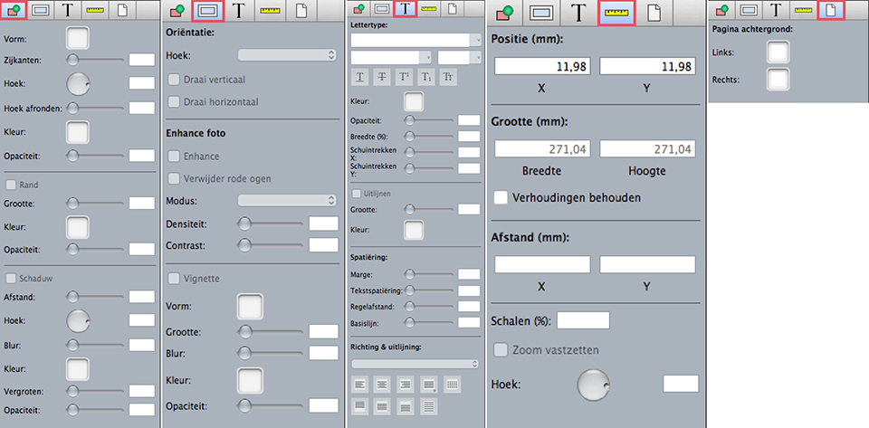 Profotonet inspector menu rechterkant