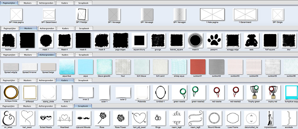 Profotonet - paginastijlen, maskers, achtergronden, kaders en scrapbook