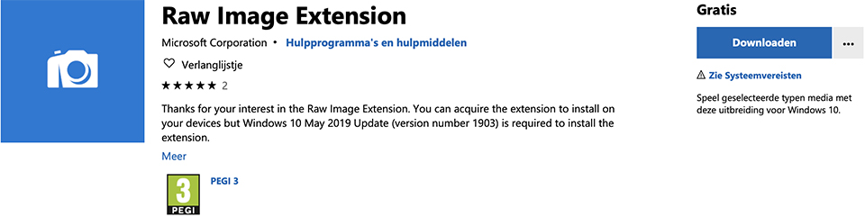 Raw image extension Raw image extension