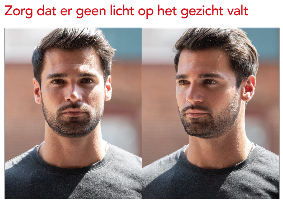 Zorg dat geen licht op gezicht valt