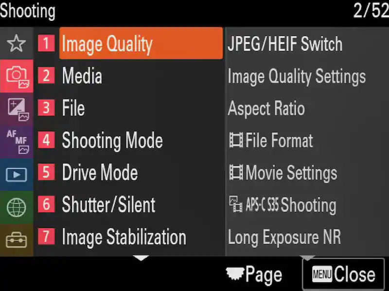 Sony A1 - Nieuw menu