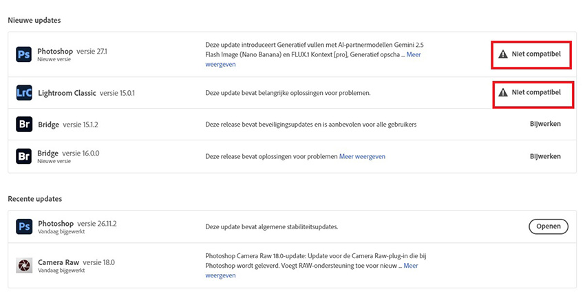 Adobe niet compatibel Adobe niet compatibel