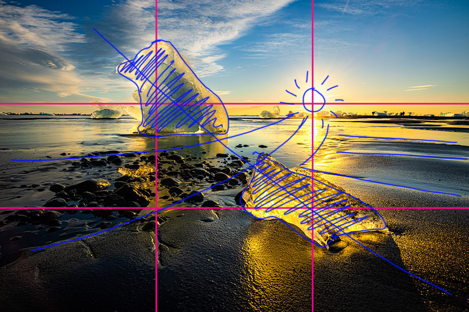 Compositie hulplijnen derden 13 vlakverdeling Compositie hulplijnen derden 13 vlakverdeling