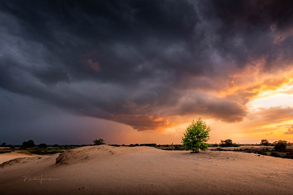 Nando regenwolken bij zonsondergang