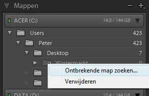 Ontbrekende map zoeken