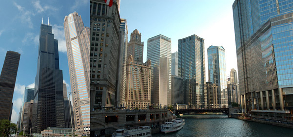 Wolkenkrabbers Sears Tower en Chicago river