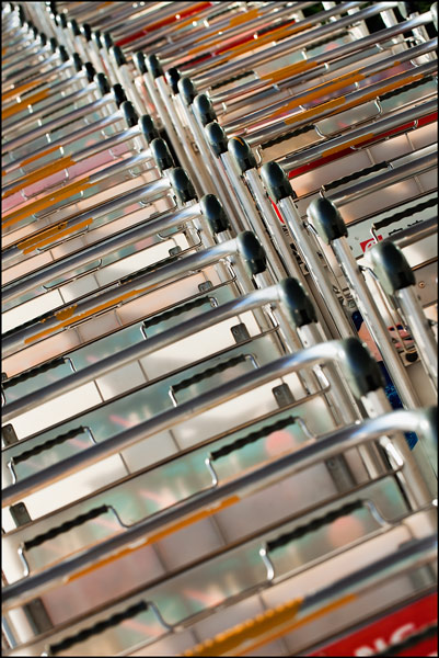 Lined up baggage trolleys