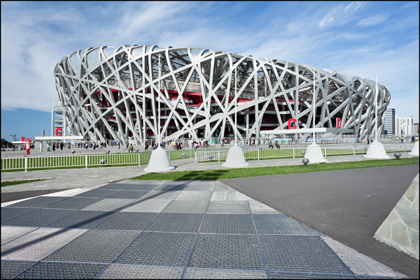 Bird's Nest met metalen roosters op voorgrond Bird's Nest met metalen roosters op voorgrond