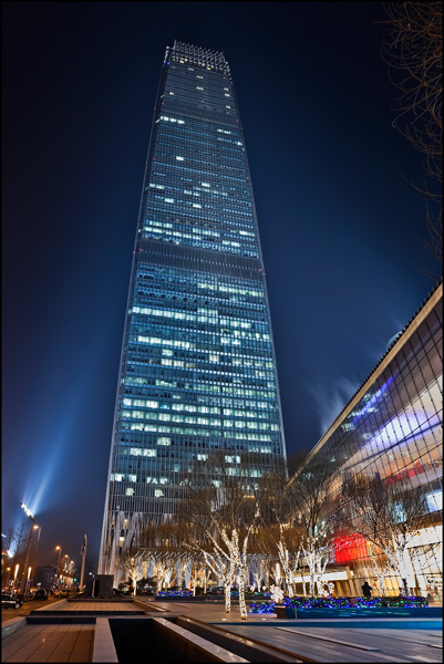 China World Trade Center Tower III at night