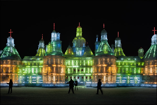 Colorful fantasy palace made of ice blocks Colorful fantasy palace made of ice blocks