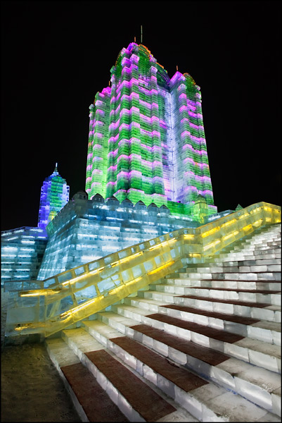 Stairway to a tower made of ice bloks