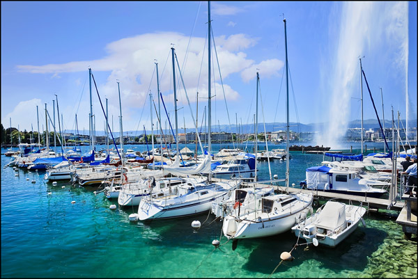 White yachts moored at Lake Geneva White yachts moored at Lake Geneva