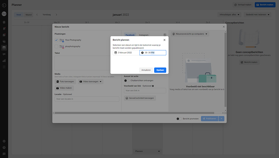 Planningtool voor Facebook en Instagram